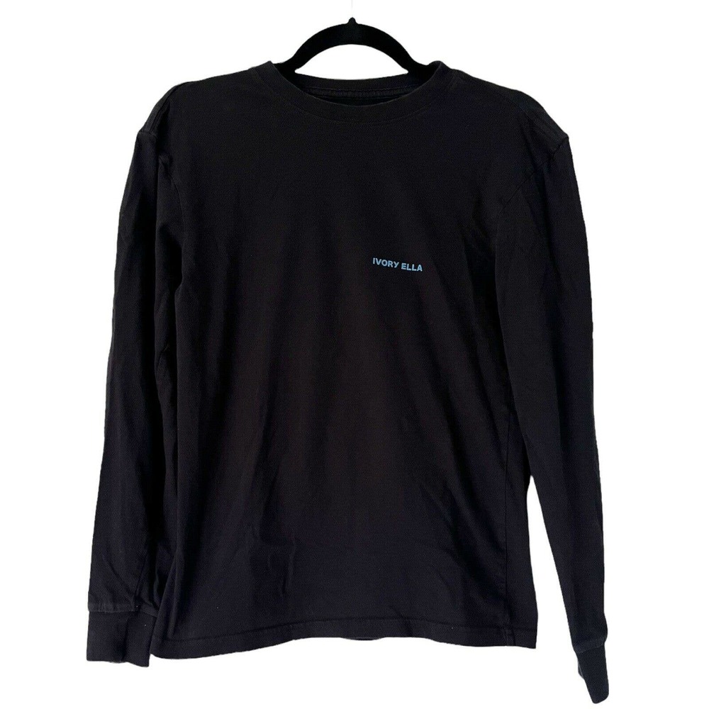 Ivory Ella Black 100% Organic Cotton Large Elephant Logo Long Sleeve Tshirt XXS